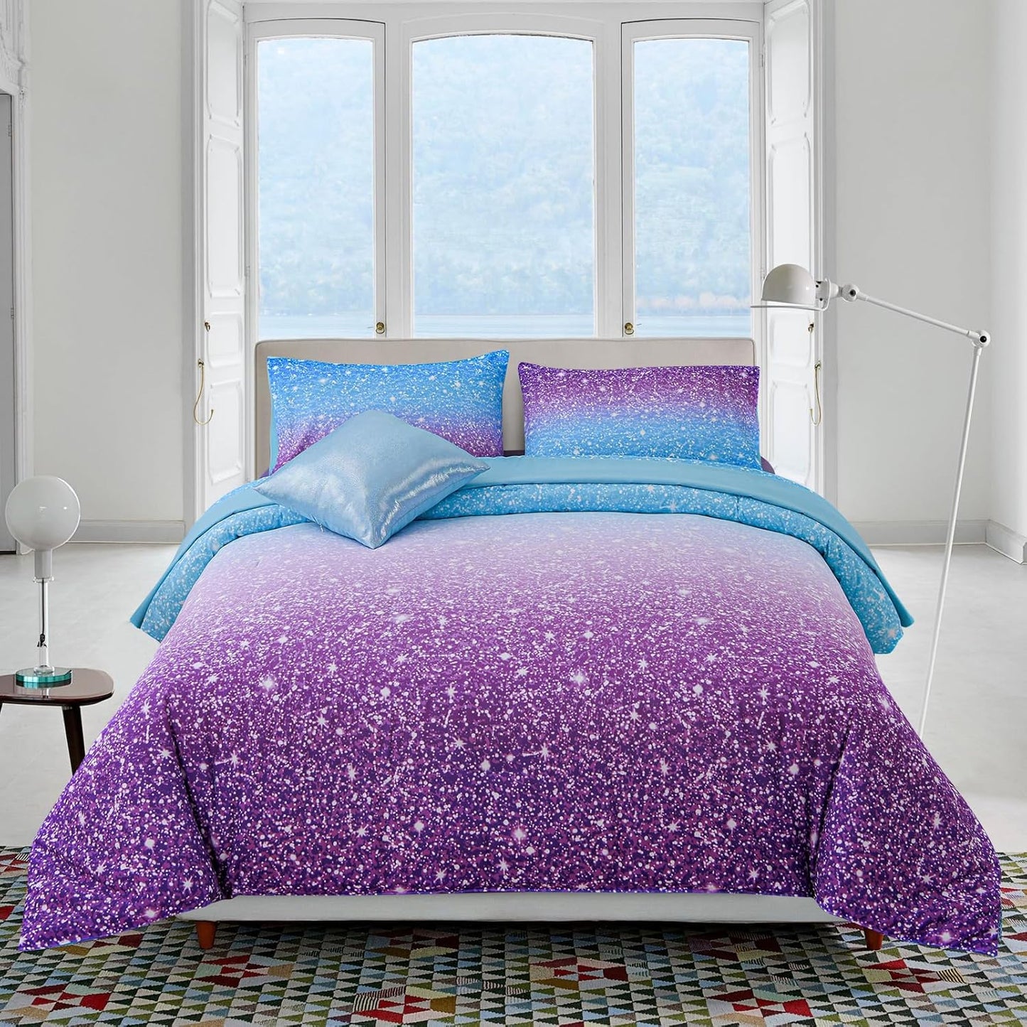 3D Colorful Sparkle Galaxy Rainbow Comforter Set for Kids