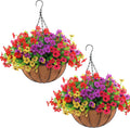 Artificial Hanging Flower Baskets 2 Set - Realistic Outdoor Decor