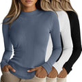 Riyiper Women's Ribbed Mock Turtleneck 3-Pack - Slim Stretch Fit