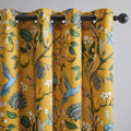 94 in Satin Hummingbird Grommet Curtains - Mustard Yellow Light