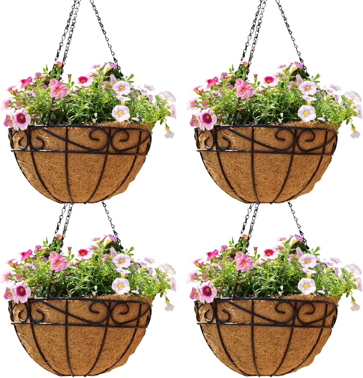 14 inch Metal Hanging Baskets for Plants Outdoor - 4 Pack Planters