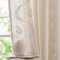 Floral Linen Curtains 96 in Length Embroidered Window Panels - Light