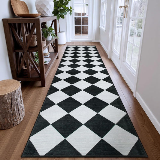 Beeiva Checkered Print Washable Rug Runners for Hallways