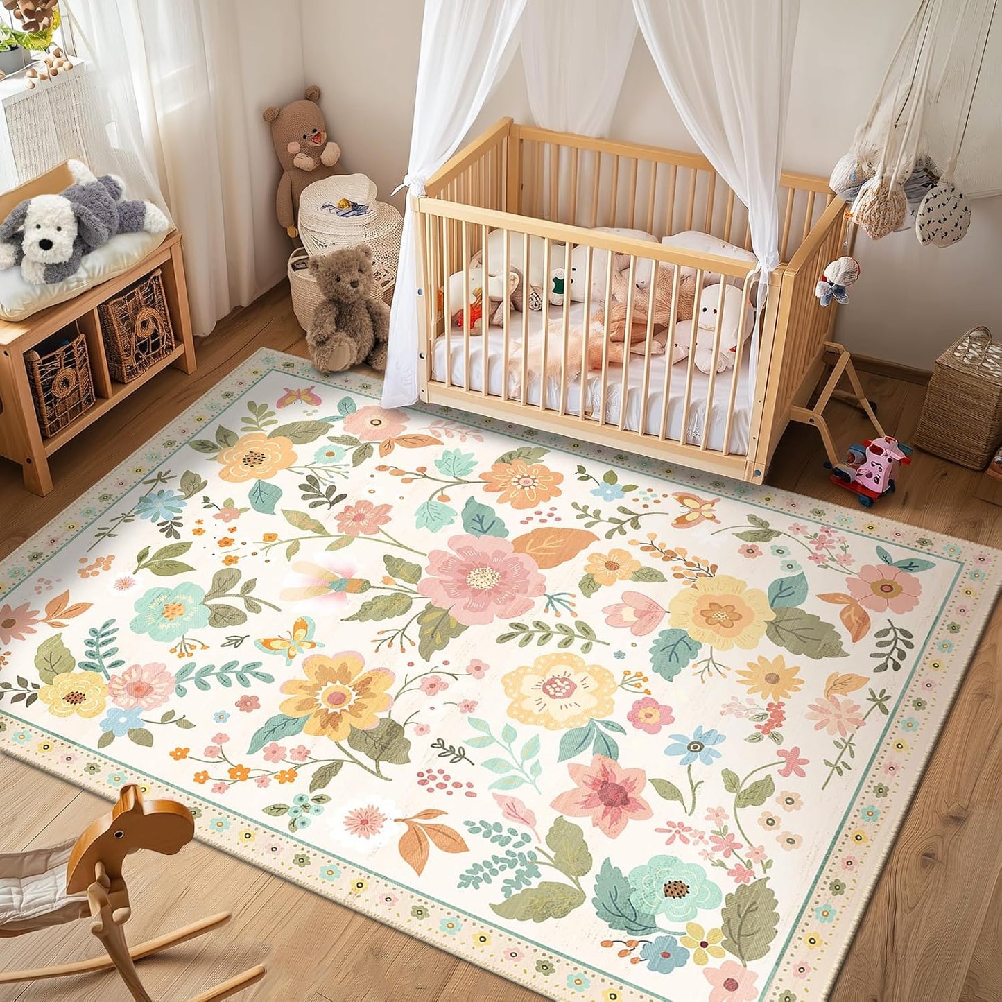 Floral 6x9 Area Rug Soft Print Boho Carpet Non Slip Doormat