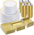 Gold Disposable Dinnerware Set for 100 Guests - 600PCS Elegant Party