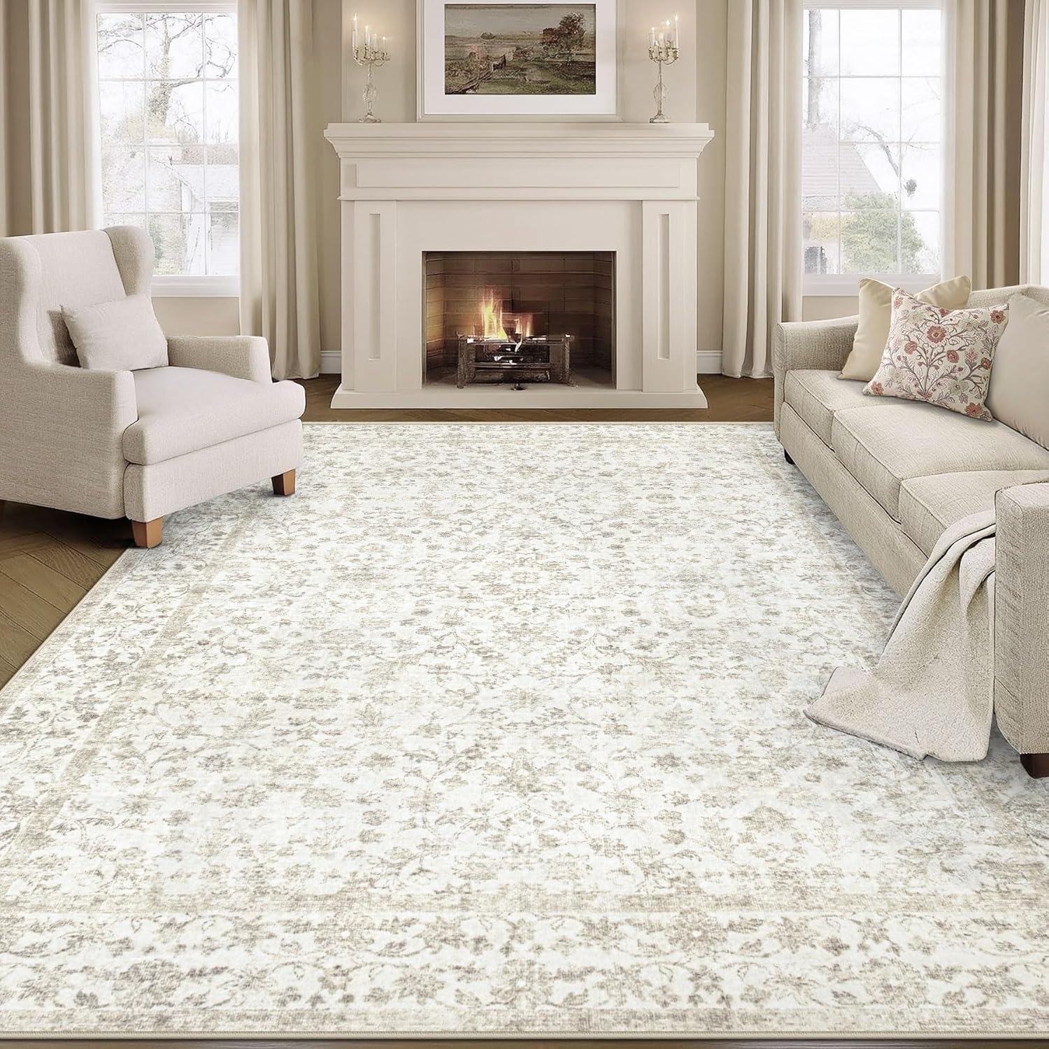 Vintage Boho Floral Area Rugs 8x10 for Living Room Comfort