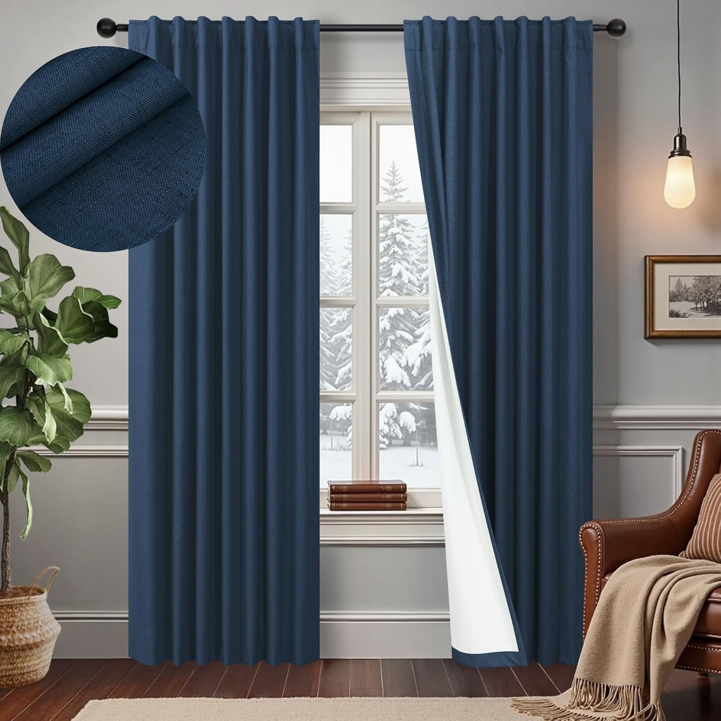 Navy Blackout Curtains 72 Inches Long for Bedroom and Living Room