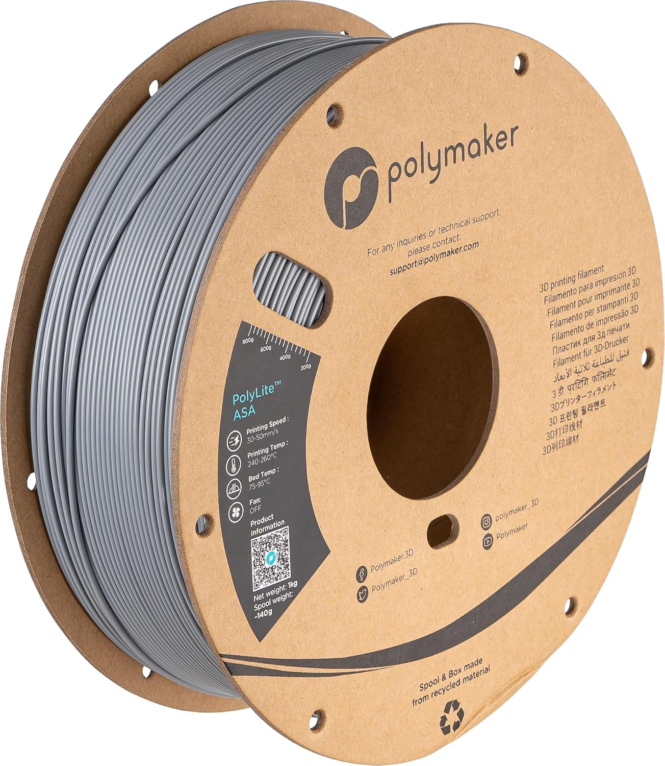 Polymaker ASA Filament 1.75mm Grey for Outdoor 3D Printing