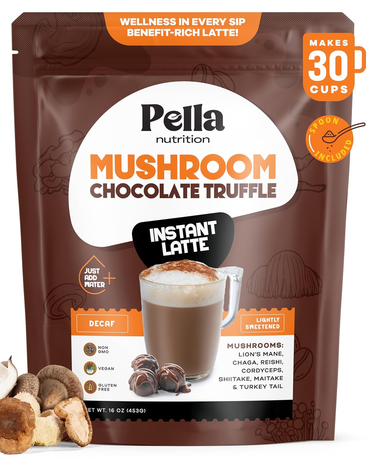 Organic Mushroom Latte Blend - Vegan & Non-GMO 30 Servings