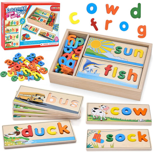 Wooden Spell Learning Game for Kids 2-5 Yrs - CVC Word Builder