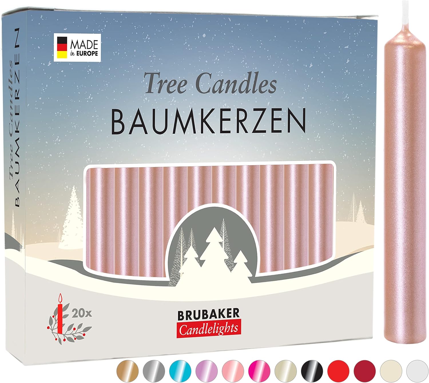 BRUBAKER Tree Candles - Rose Gold - Perfect for Christmas Decor