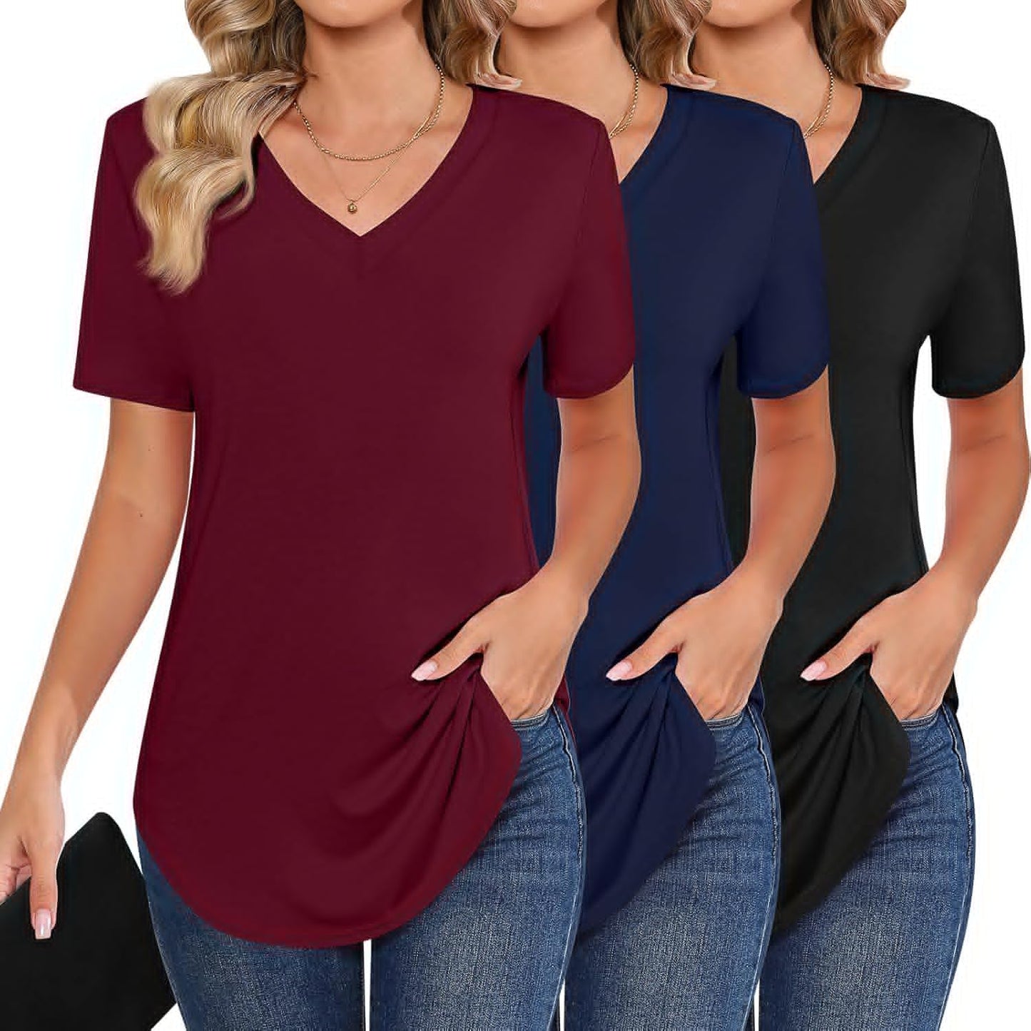 Ficerd Women's Short Sleeve Tunic Tops for Summer Style