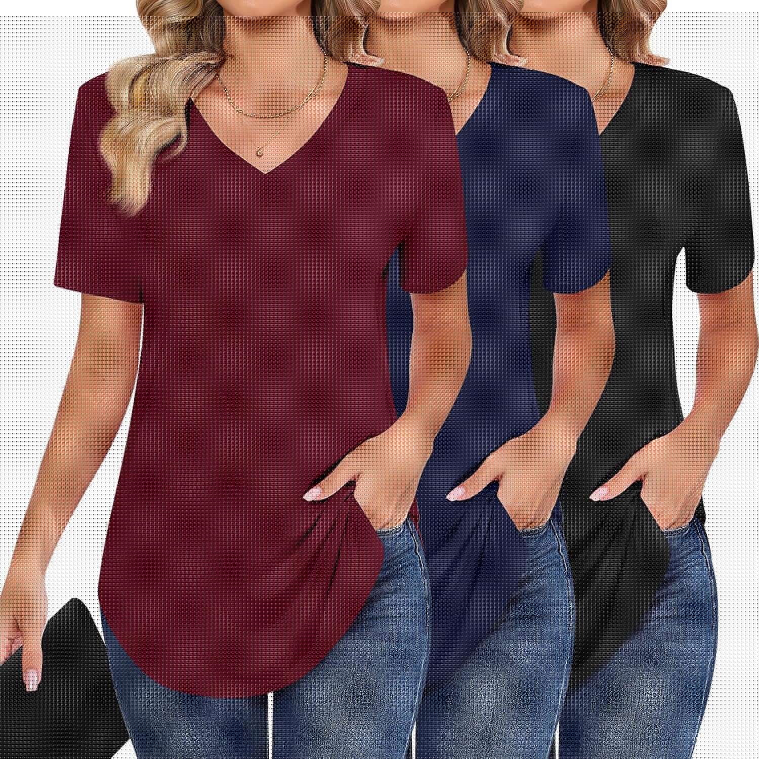 Ficerd Women's Short Sleeve Tunic Tops for Summer Style