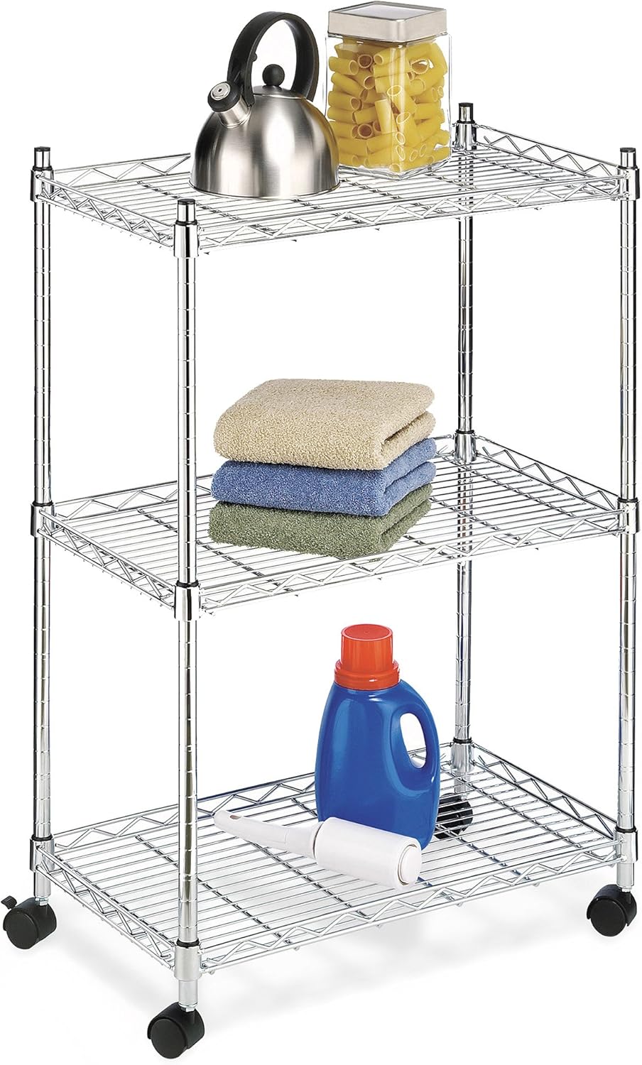 Whitmor Chrome Rolling Cart: 3 Shelves, Easy Mobility