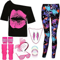 80s Outfit Accessories for Women Off The Shoulder Tops Neon Leggings