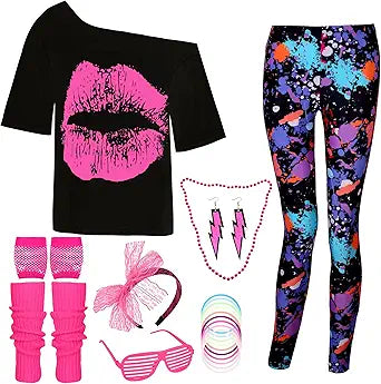 80s Outfit Costumes Accessories for Women with Neon Leggings