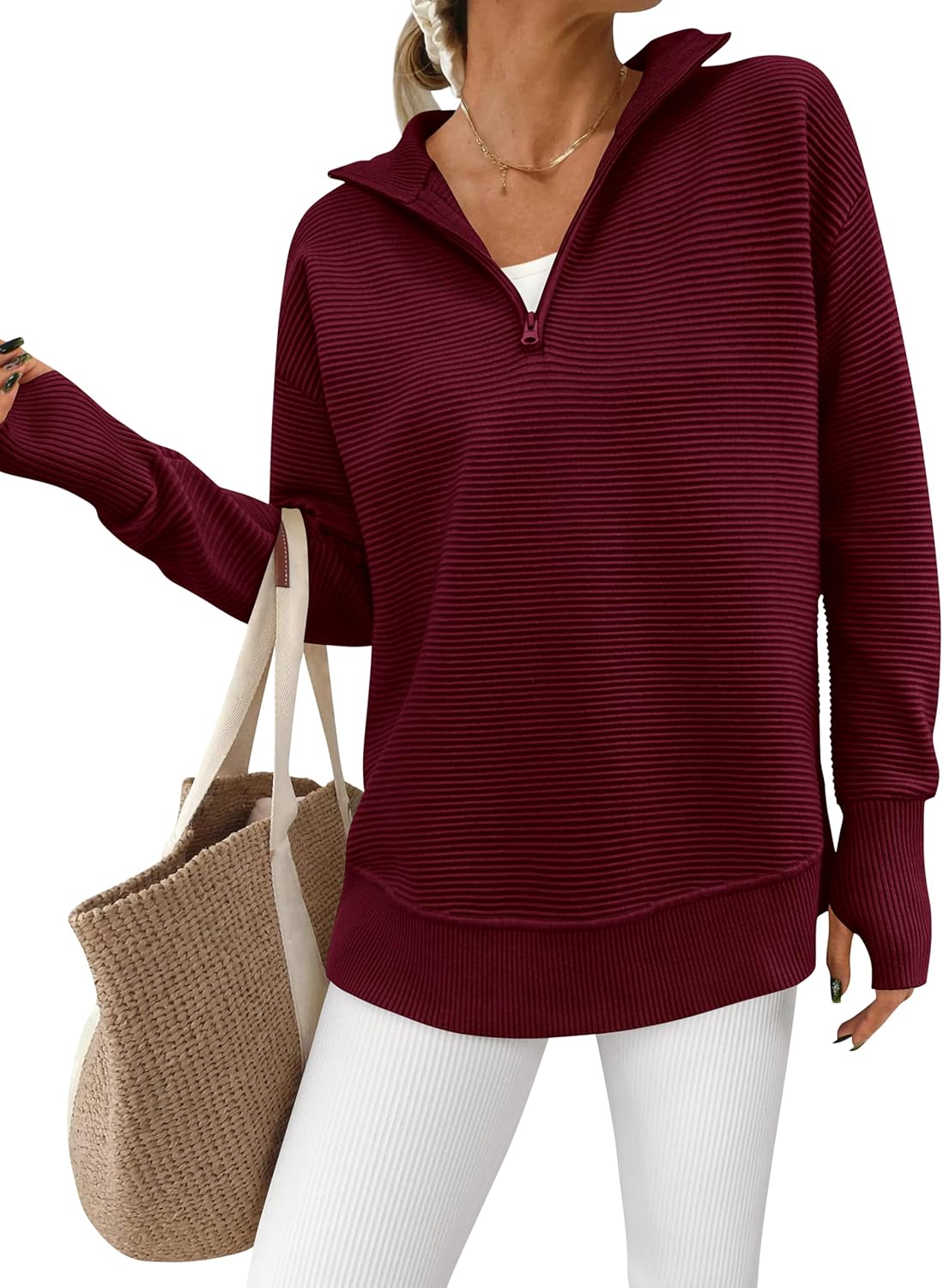 PRETTYGARDEN Womens Long Sleeve Quarter Zip Pullover Sweater