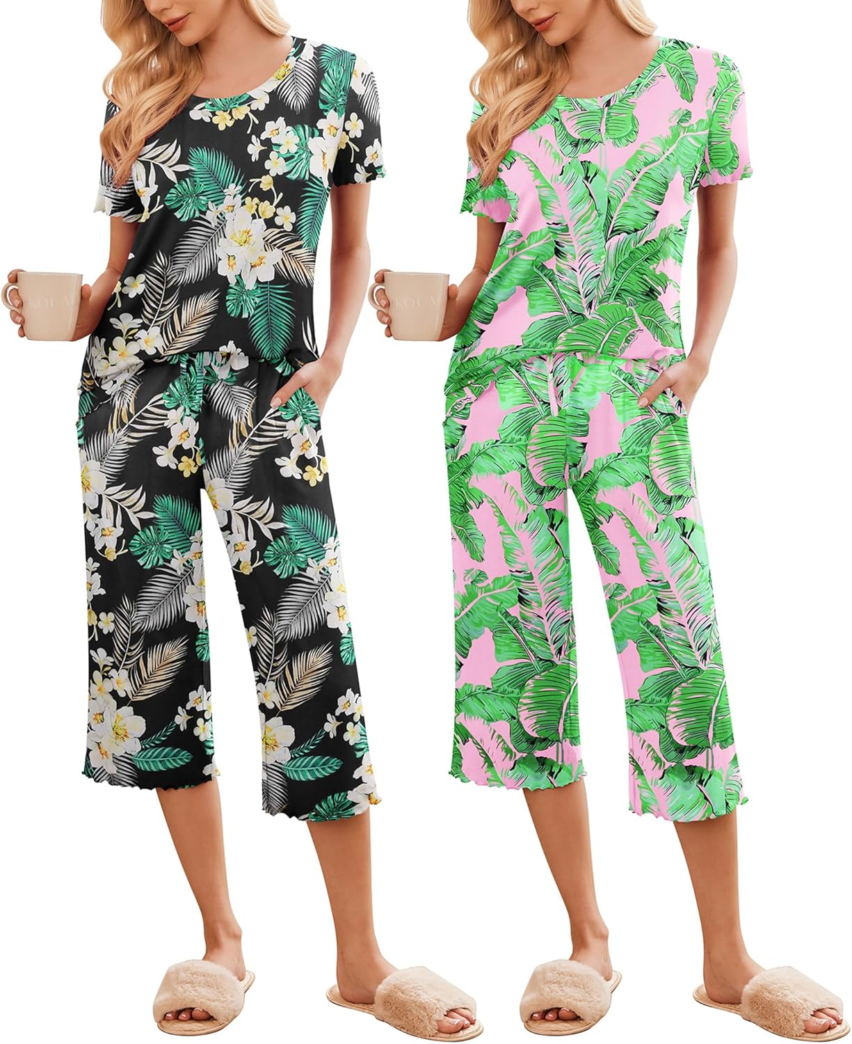 Ekouaer Women's Pajamas Set: Soft Capri Pants Sleepwear
