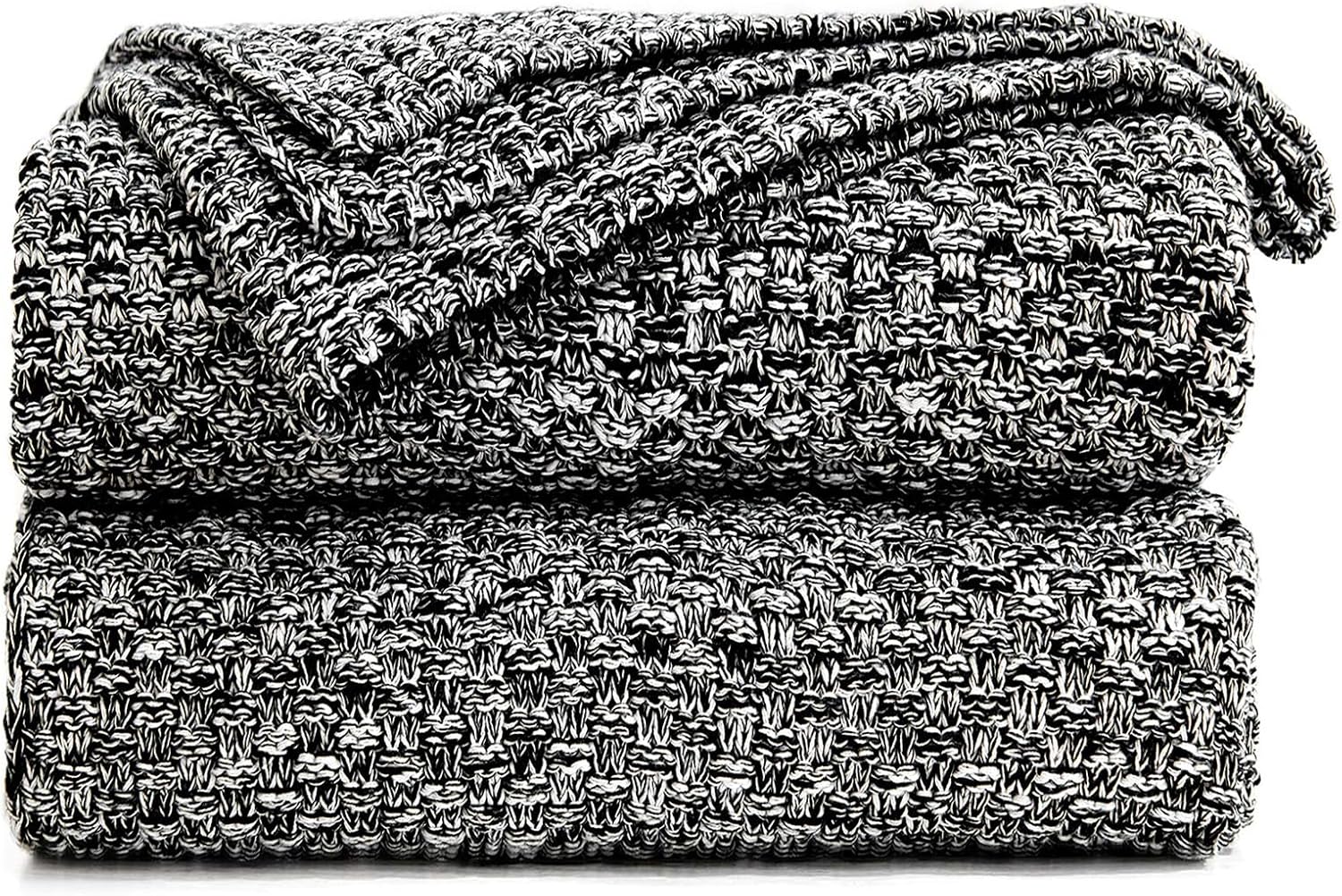 Black Knitted Throw Blanket for Couch - Cozy Cotton Comfort