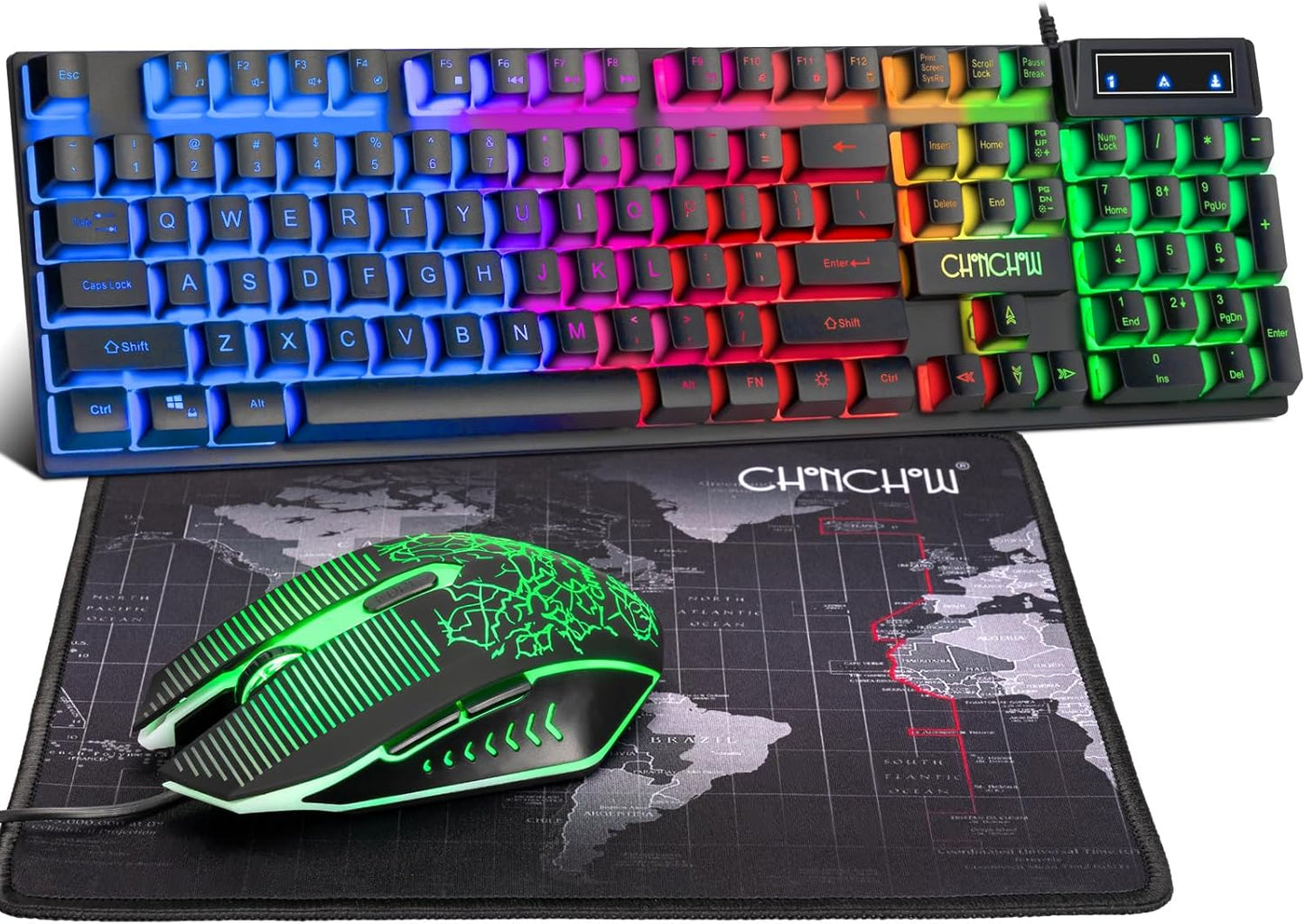 CHONCHOW Gaming Keyboard & Mouse Combo: Mechanical Feel, 3600DPI, Backlit LED