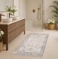 Light Grey 3x6 Large Boho Bathroom Rug - Washable Low Pile Non-Slip