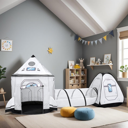 3pcs Rocket Ship Pop up Play Tent with Tunnel and Ball Pit Set