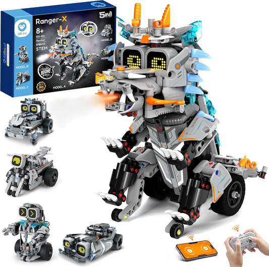 Sillbird Remote Control Dino: 5-in-1 Coding Robot Kit, 646 Pieces!