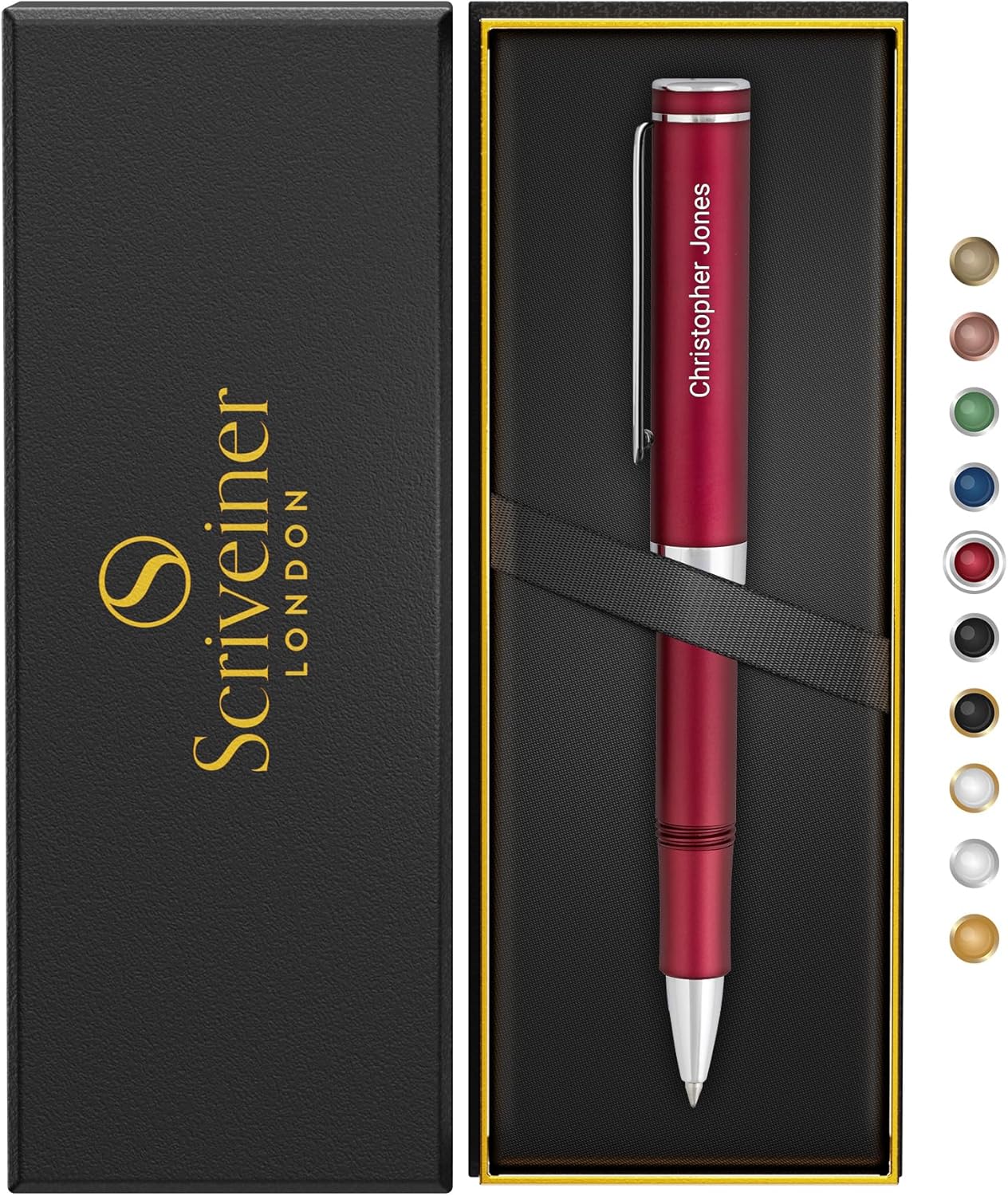 Scriveiner Personalized Red Rollerball EDC Pen for Luxury Writing
