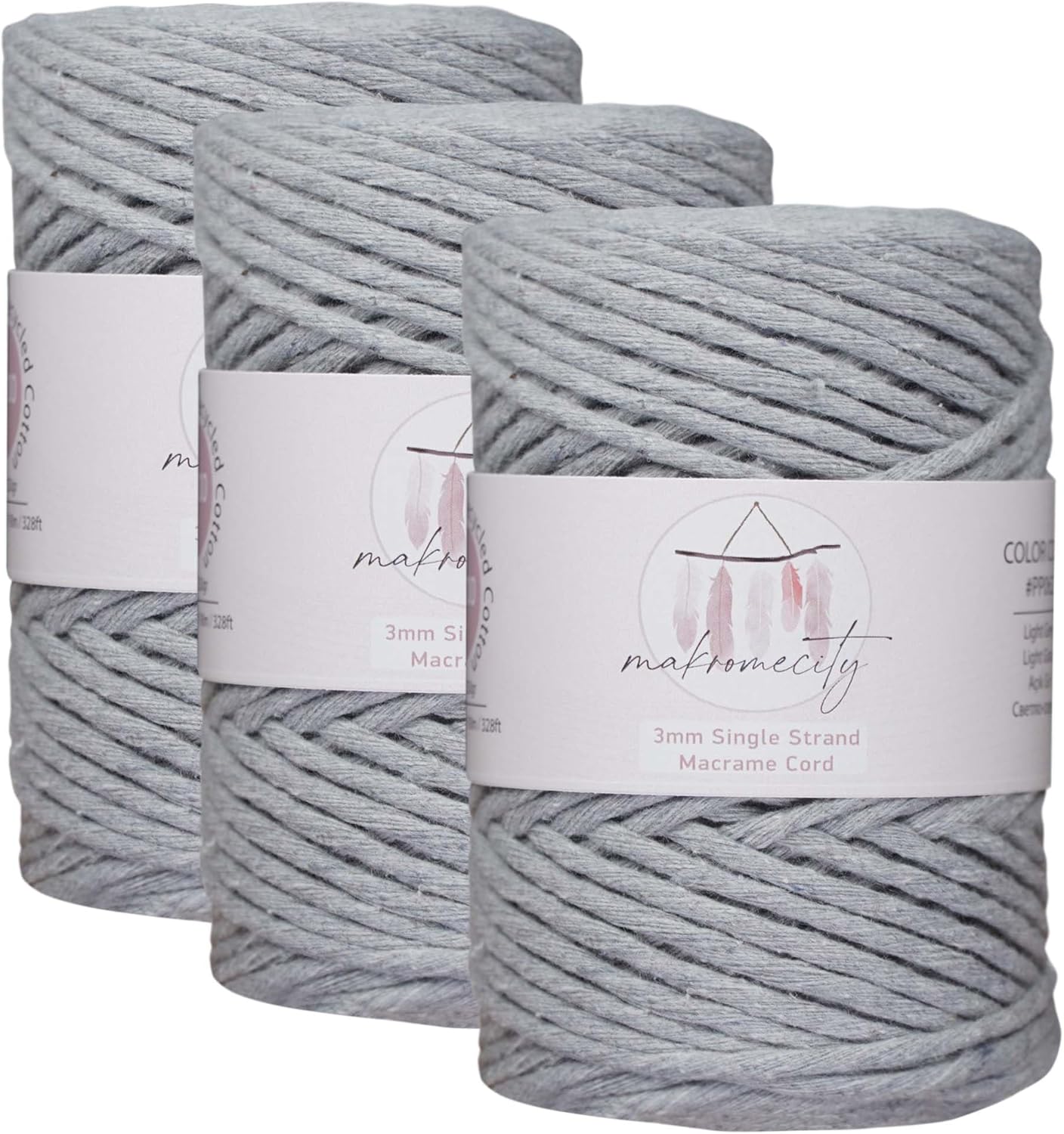 3mm Single Strand Macrame Cord for Art & Crafts - 3 Skeins