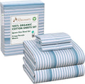 RUVANTI Organic Cotton Sheets Queen Size Nautical Stripes - Percale