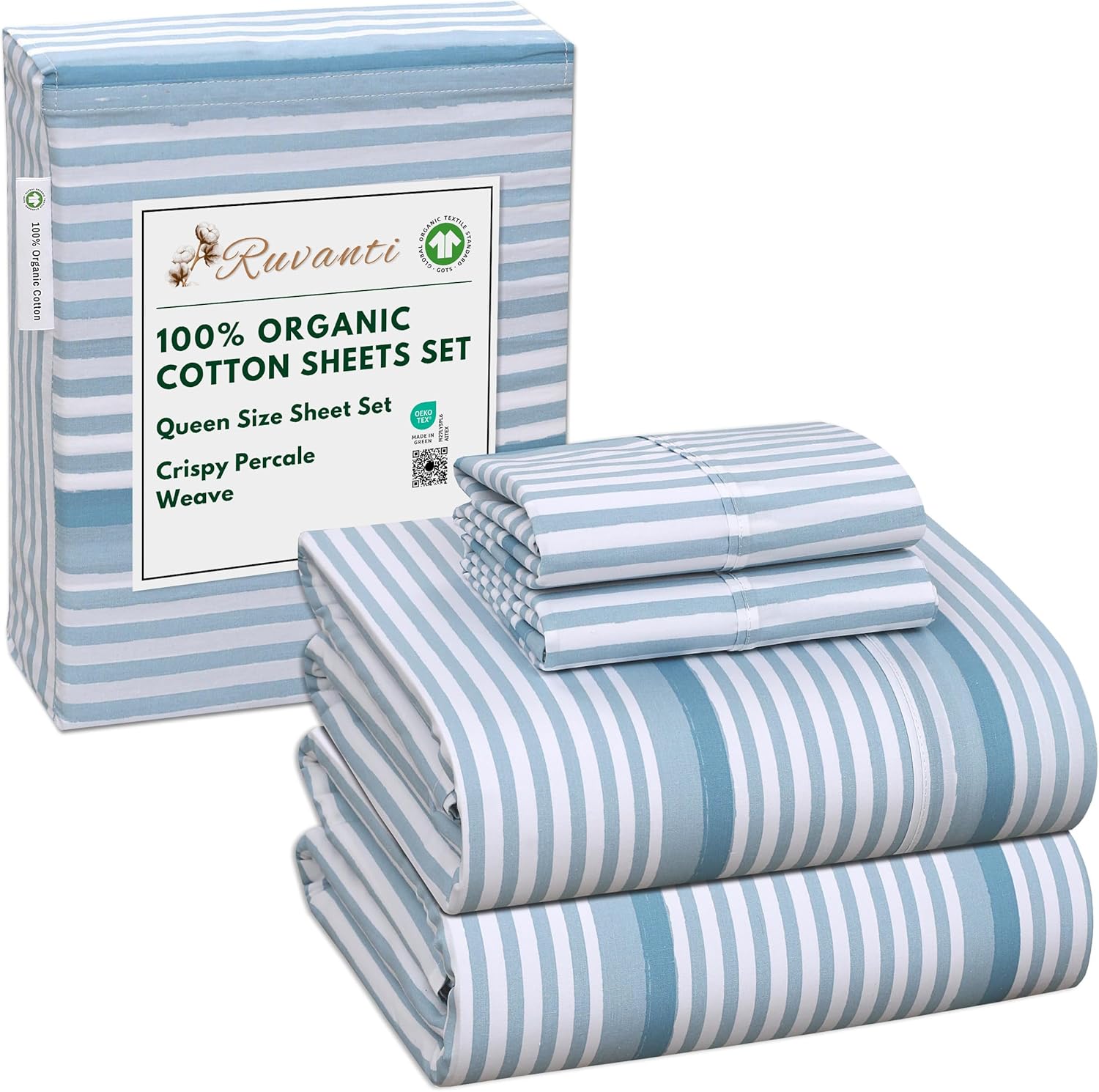 100% Organic Cotton Queen Sheets Set with Deep Pockets