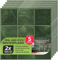 Peel and Stick Backsplash Square Tiles 5 Pack - Thick 3D Green