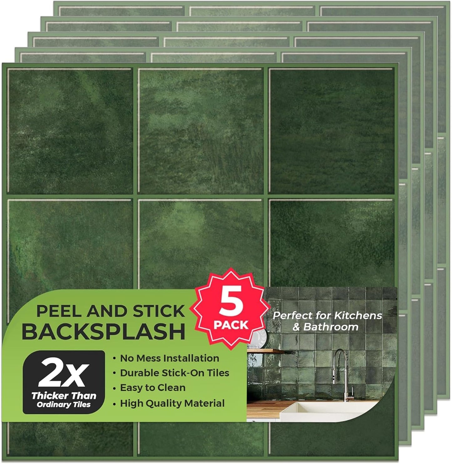 5 Pack Peel and Stick Backsplash Square Tiles for Easy DIY