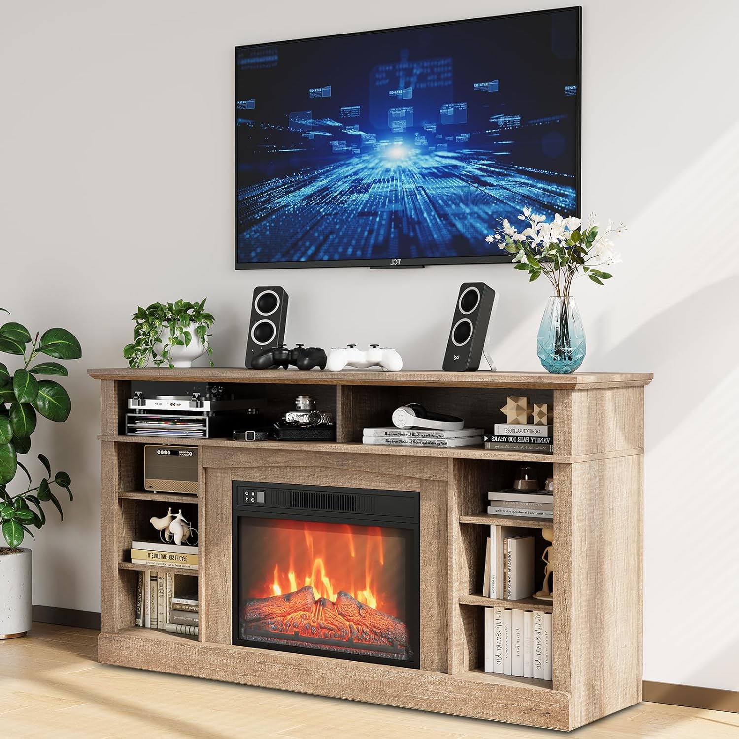 58 Electric Fireplace Mantel & Cabinets TV Stand - Remote Control - ChicHabitat
