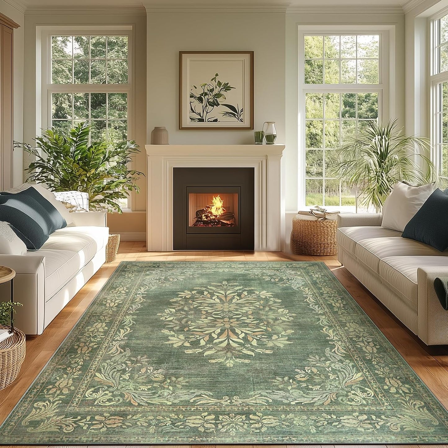 jinchan Green Floral 8x10 Area Rugs for Living Room - Soft Design
