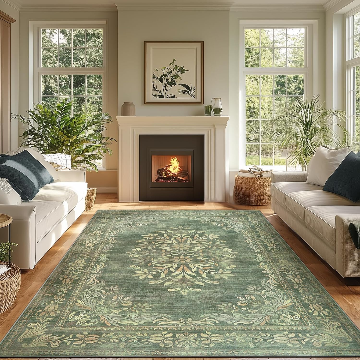 jinchan Green Floral 8x10 Area Rugs for Living Room - Soft Design