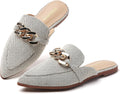 Metal Chain Decor Flat Mules for Women - Chic Pointed Toe Slip Ons is