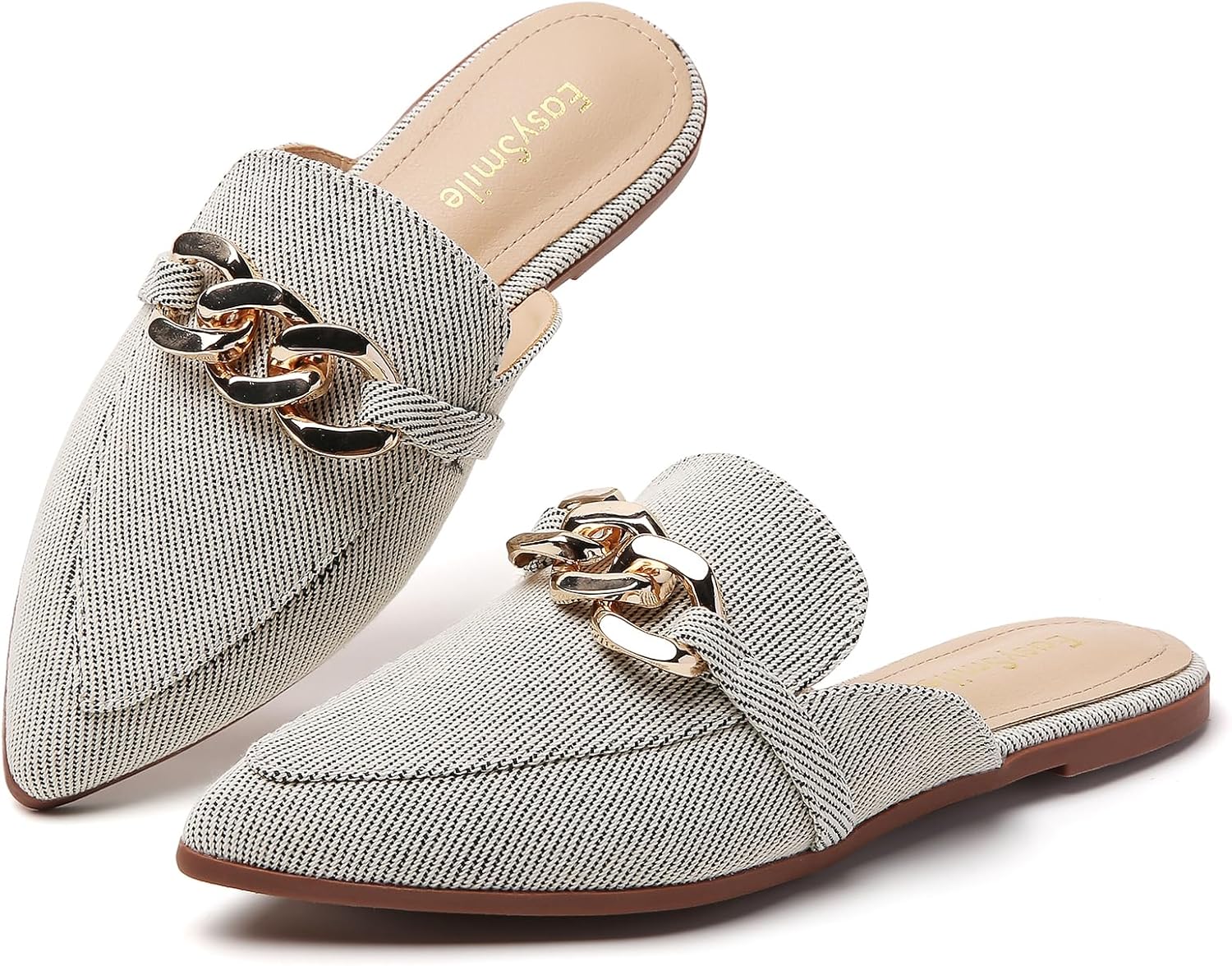 Metal Chain Decor Flat Mules for Women - Stylish Slip-On Loafers