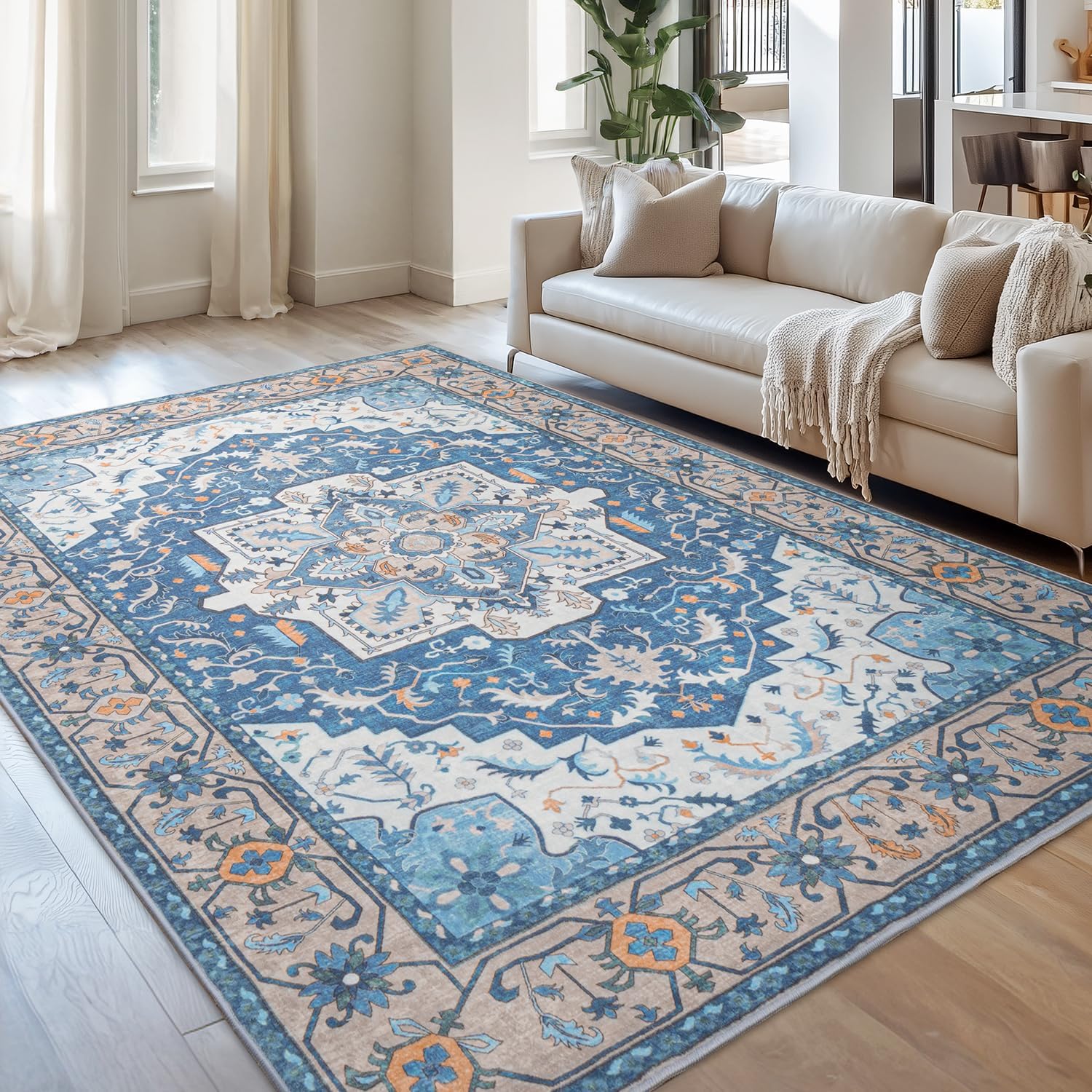 Lessymo 8 x 10 Area Rugs for Living Room - Vintage Floral Design
