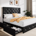 Black Faux Leather Queen Platform Bed Frame with 4 Drawers - Storage