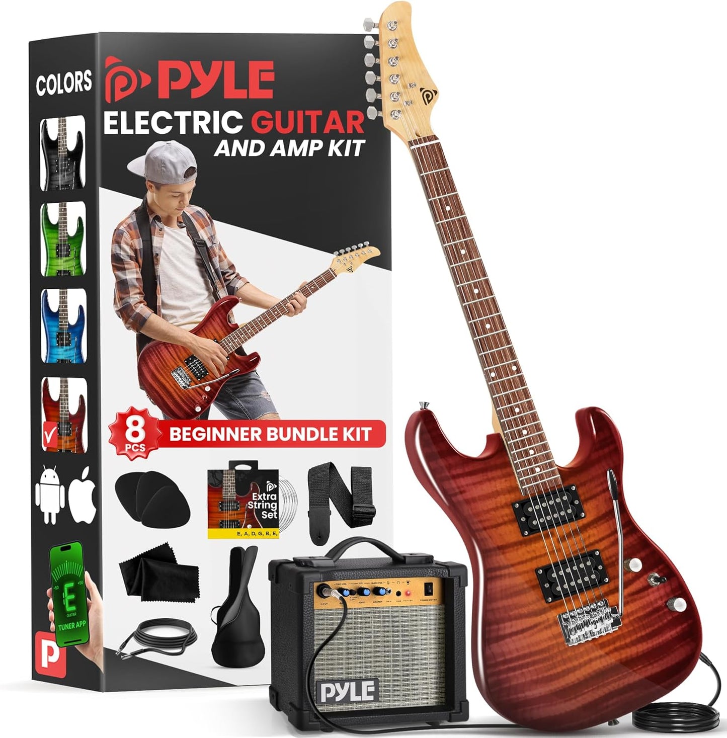 Pyle Electric Guitar Kit with Amp - Full Size Bundle for Beginners