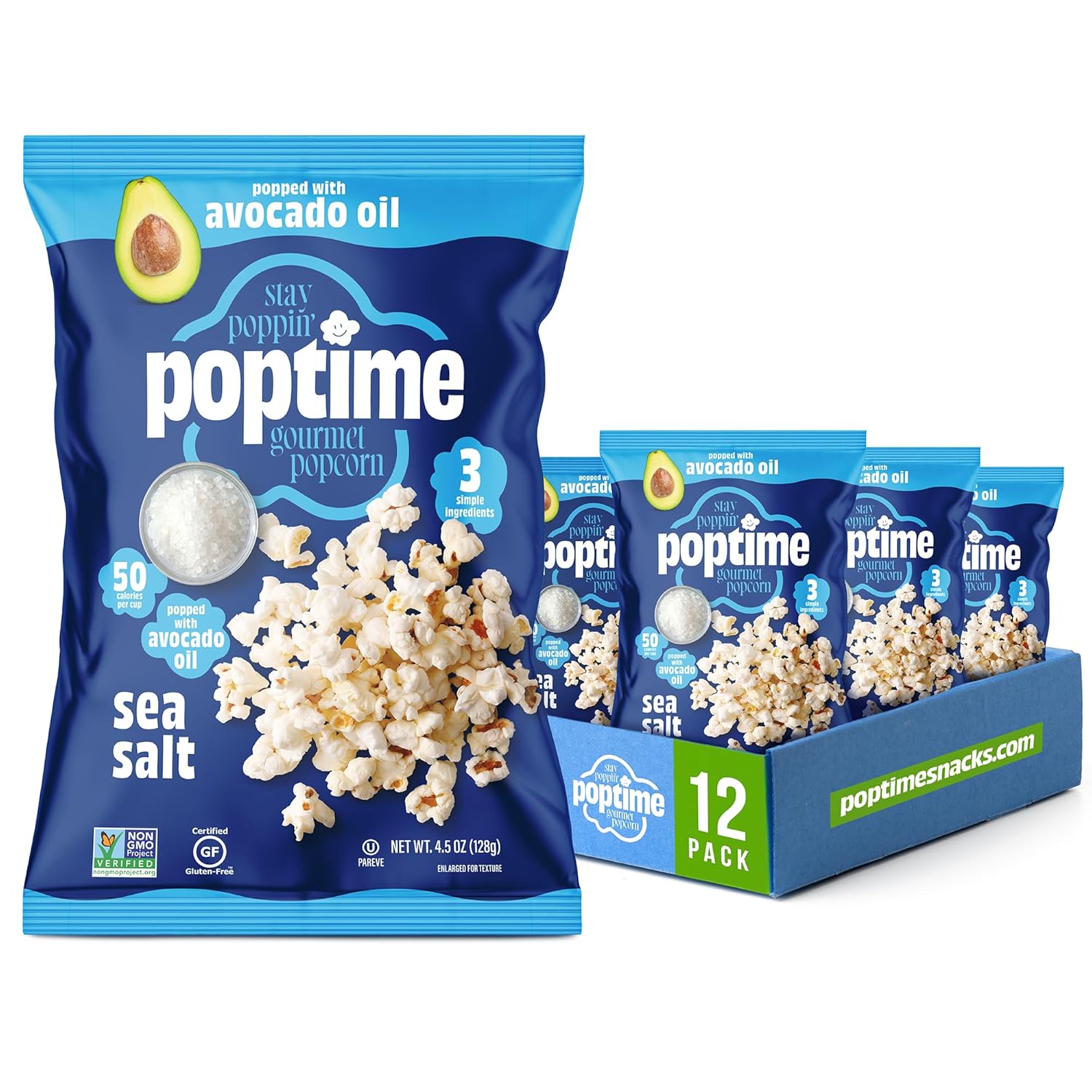 Poptime Gourmet Sea Salt Popcorn Bags - Healthy Snack Option