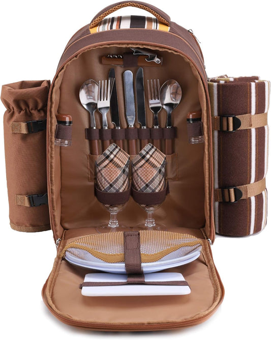 2-Person Picnic Backpack with Cooler & Blanket