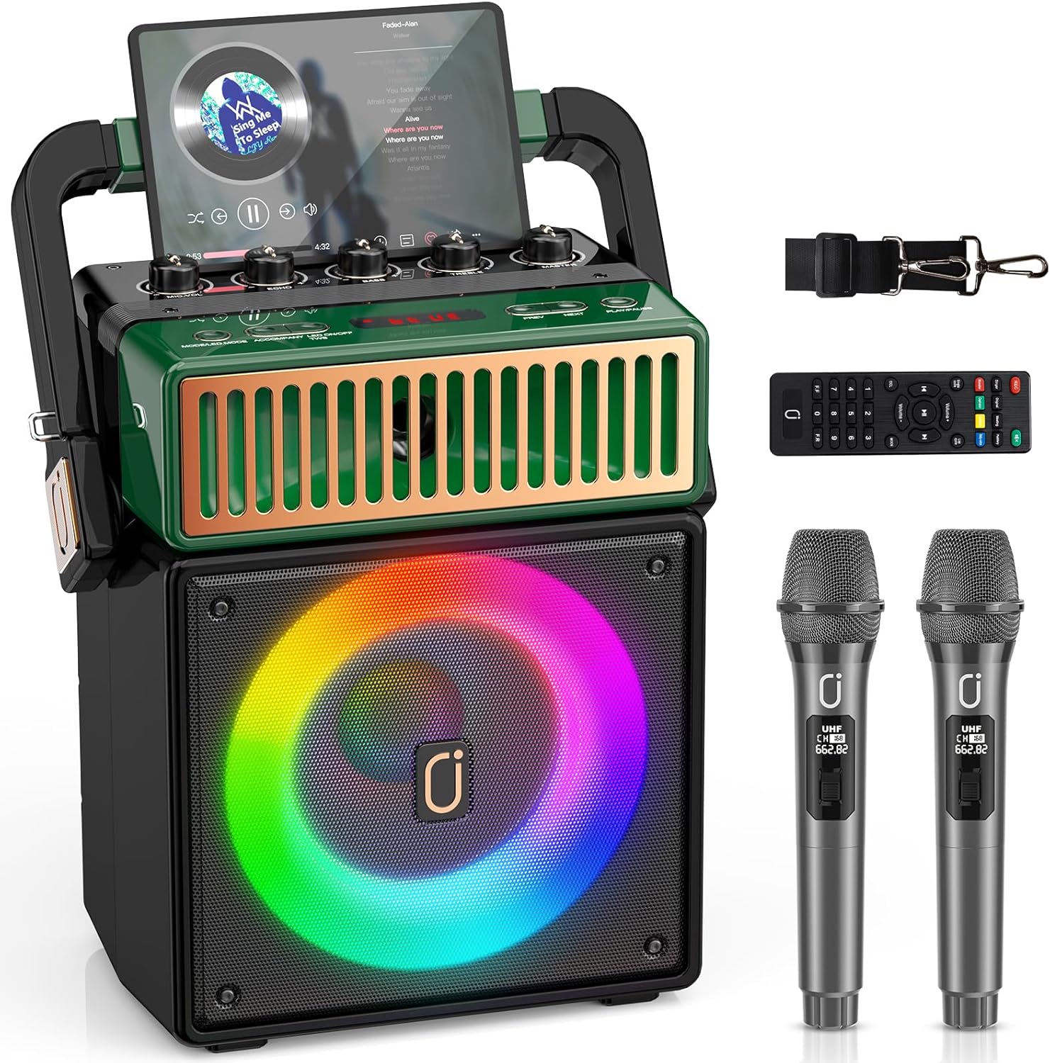 JYX Karaoke Machine: Wireless Mics, Retro Bluetooth Speaker, LED Lights
