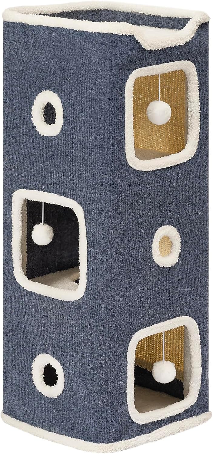 Cat Beds for Indoor Cats - 3-Story Cat Condo with Scratch Pad