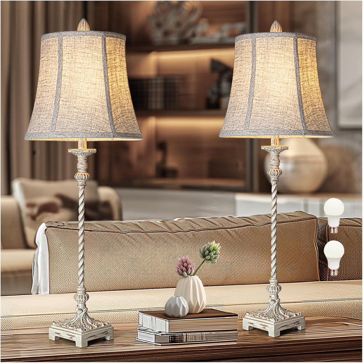 LuxSight Vintage Style Candle Stick Buffet Table Lamps Set of 2