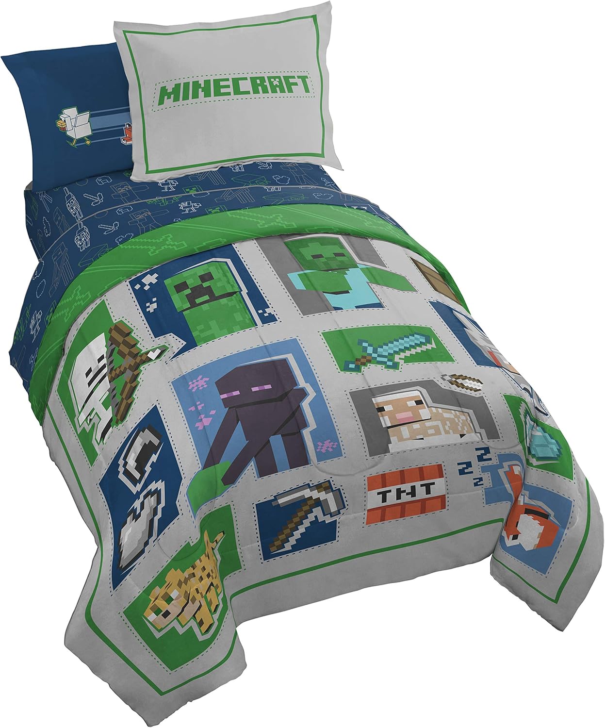 Minecraft 5 Piece Twin Bedding Set with Reversible Comforter