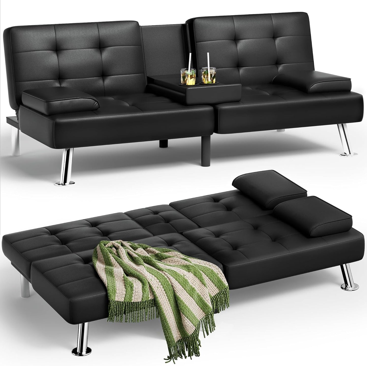 Homall Futon Sofa Bed with Adjustable Recliner and Cup Holders