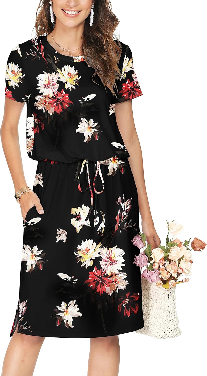 Simier Fariry Womens Summer Hide Belly Knee Length Travel Dress