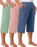 Huukeay Plus Size Capri Pants 3-Pack - Comfortable Wide Leg Capris